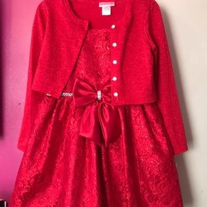 Girl red holiday dress size 8 with sweater